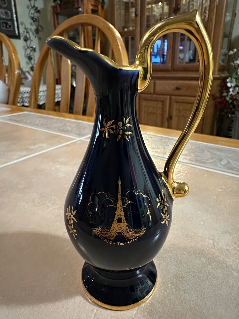 VTG Limoges Navy and Gold Eiffel Tower Pitcher